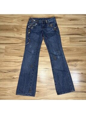MNG Mango Sequin Beaded Embellished Bootcut Jeans USA 4 Y2K McBling Floral